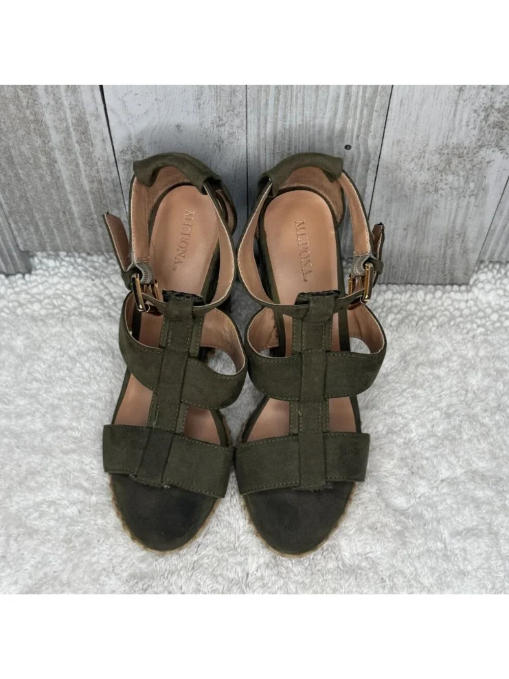 Merona Olive Green Wedge Sandals 6